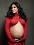 Red Cross Front Crop Cut Out Backless Mermaid Bodycon Photoshoot Maternity Maxi Dress Maternity