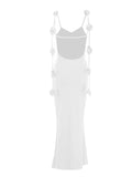 White 3D Flowers Cami Backless V-neck Mermaid Evening Elegant Wedding Gown Maternity Photoshoot Baby Shower Maxi Dress Maternity