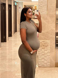 Solid Color Round Neck Short Sleeve Bodycon Chic Basic Going Out Daily Maternity Baby Shower Maxi Dress Maternity