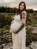 Lace Bohemian Spaghetti Strap Tassel Backless V-Neck Photoshoot Maternity Maxi Dress Maternity