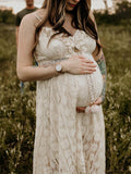 Lace Bohemian Spaghetti Strap Tassel Backless V-Neck Photoshoot Maternity Maxi Dress Maternity