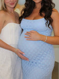 Blue Spaghetti Strap Bodycon Mermaid Backless Baby Shower Maternity Maxi Dress Maternity