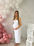 White Lace Trim Cupped Tie Front Cami Bodycon Elegant Cocktail Party Maternity Photoshoot Baby Shower Maxi Dress Maternity
