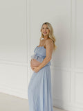Blue Falbala Two Piece Set Cami Ruffle Crop Top And Big Swing Maxi Skirt Elegant Baby Moon Beach Maternity Photoshoot Baby Shower Maxi Dress Maternity