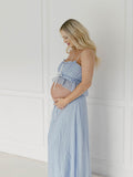 Blue Falbala Two Piece Set Cami Ruffle Crop Top And Big Swing Maxi Skirt Elegant Baby Moon Beach Maternity Photoshoot Baby Shower Maxi Dress Maternity