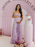 Violet Spaghetti Strap Backless Tie Back Big Swing Drawstring Baby Shower Maternity Maxi Dress Maternity