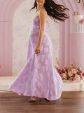 Violet Spaghetti Strap Backless Tie Back Big Swing Drawstring Baby Shower Maternity Maxi Dress Maternity