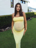 Yellow 2-in-1 Sheer Mermaid Bodycon Fashion Vacation Party Photoshoot Baby Shower Maternity Maxi Dress Maternity