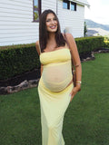 Yellow 2-in-1 Sheer Mermaid Bodycon Fashion Vacation Party Photoshoot Baby Shower Maternity Maxi Dress Maternity