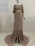 Off Shoulder Buttons Front Slit Open Train Elegant Photoshoot Maternity Maxi Dress Maternity
