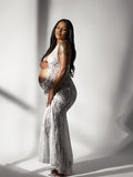 White Lace Cut Out Backless Mermaid Sheer Elegant Photoshoot Maternity Maxi Dress Maternity