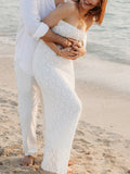 White Lace Bow Mermaid Bodycon Elegant Photoshoot Baby Shower Maternity Maxi Dress Maternity
