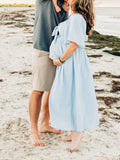 Bow Flutter Sleeve Solid V-neck Flowy Beach Cute Photoshoot Baby Shower Maternity Maxi Dress Maternity