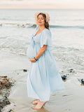 Bow Flutter Sleeve Solid V-neck Flowy Beach Cute Photoshoot Baby Shower Maternity Maxi Dress Maternity