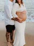 White Off Shoulder Backless Crop Knitwear 2-in-1 Bodycon Mermaid Going Out Photoshoot Maternity Maxi Dress Maternity