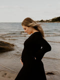 Knit Pleated Big Swing V-neck Plus Size Sweater Elegant Going Out Maternity Photoshoot Baby Shower Maxi Dress Maternity