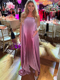 Pink Gradient Color Bandeau Pleated Big Swing Strapless Elegant Cocktail Party Maternity Photoshoot Baby Shower Maxi Dress Maternity