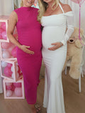 White Off Shoulder Halter Neck Bodycon Elegant Cocktail Maternity Baby Shower Maxi Dress Maternity