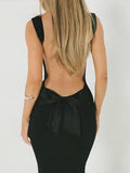 Solid Color Bow Tank Backless Mermaid Elegant Cocktail Party Maternity Baby Shower Maxi Dress Maternity