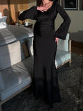 Silk Back Tie Solid Color Flare Sleeve Elegant Photoshoot Baby Shower Maternity Maxi Dress Maternity