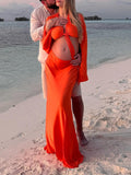 Orange 2-in-1 Outfit Fashion Beach Vacation Mermaid Baby Shower Photoshoot Maternity Maxi Dress Maternity