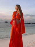 Orange 2-in-1 Outfit Fashion Beach Vacation Mermaid Baby Shower Photoshoot Maternity Maxi Dress Maternity