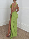 One Shoulder Cut Out Side Slit Draped Ruched Bodycon Fashion Vacation Photoshoot Maternity Maxi Dress Maternity
