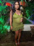 Green Sheer Crochet Hollow Out Ruffle Falbala Cami V-neck Cute Maternity Photoshoot Baby Shower Mini Dress Maternity