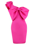 Rose Carmine Ruffle Bow Falbala One Shoulder Bodycon Plus Size Elegant Maternity Photoshoot Baby Shower Mini Dress Maternity