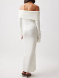 Off Shoulder Slit Flare Sleeve Bodycon Elegant Photoshoot Baby Shower Maternity Maxi Sweater Dress Maternity