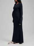 Knit Solid Color Elegant Photoshoot Baby Shower Maternity Maxi Sweater Dress Maternity