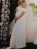 Ivory White Two Piece Set Off Shoulder Ruffle Falbala Bodycon Elegant Maternity Boho Photoshoot Baby Shower Maxi Dress Maternity
