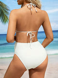 White Ruffle Halter Neck Tie Back Beach Vacation Three Pieces Bikinis Maternity Swimwear Maternity
