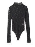 Black Lace Sheer 2-in-1 Long Sleeve Bodysuit Bodycon Photoshoot Maternity Jumpsuits Maternity