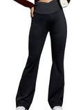 Black Over The Belly Flare Bell Bottom High Waisted Work Cozy Pants Casual Maternity Trousers Maternity