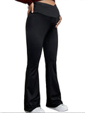 Black Over The Belly Flare Bell Bottom High Waisted Work Cozy Pants Casual Maternity Trousers Maternity