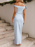 Off Shoulder Ruched Bow Elegant Maternity Baby Shower Maxi Dress Maternity