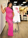 Diamond Starry Mandarin Sleeveless Club Party Bodycon Fashion Photoshoot Maternity Maxi Dress Maternity