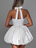 White Corset Puffball Lace-up Back Backless Square Halter Neck A-line Elegant Maternity Baby Shower Mini Dress Maternity