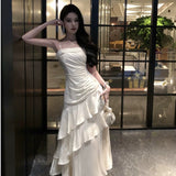 Women's Dress Summer 2025 New Heavy Industry Repair Thin Lotus Leaf Side Dress Dress Dress HZ0628
