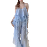 Lotus Side Of The Bra Hanging Neck To Silk Top Design Stitching Long Dress Two Sets Of 2024 New