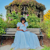 Women's Clothing Splicing Mesh Yarn Fluttering Shoulders Forked Pregnant Woman Drag Dress Photo Drag Floor Dress 1227 Maternity