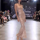 Feeling Nude Shiny Piece Hanging Dress High-End Light Luxury Niche Banquet Birthday Sexy Dress Dress Dress HZ0628