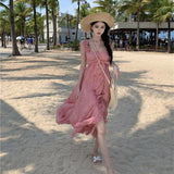 Neck Sleeveless Dress Dress Women Summer Niche Design Feeling Seaside Vacation Lotus Side Sling Skirt