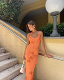 Summer New Printed Sexy Knitting Slimming Low-Chests With Thin Slings Long Dress DJPT