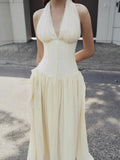 Style High-End Hanging Neck Cream Waist Dress 2025 New Lotus Hem Diamond Dress Dress