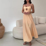 New Women's Fashion Casual Stew Hollow Bare Back Solid Color Sling Skirt