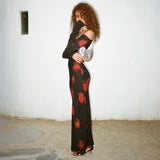 Women's Clothing Abstract Printing V Tie With High-Waisted Ass Long Skirt DJPT