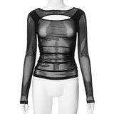 Women's Summer 2024 New Solid Color Long Sleeve Bottom Net Slamm Slamm An Empty Top DJPT