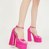 Summer New Side Of The Head Hollow Coarse Silk Satin High-Heeled Fish-Mouthed Women's Shoes Hate The Sky High-Size Show Sandal Tide High Quality Shoes